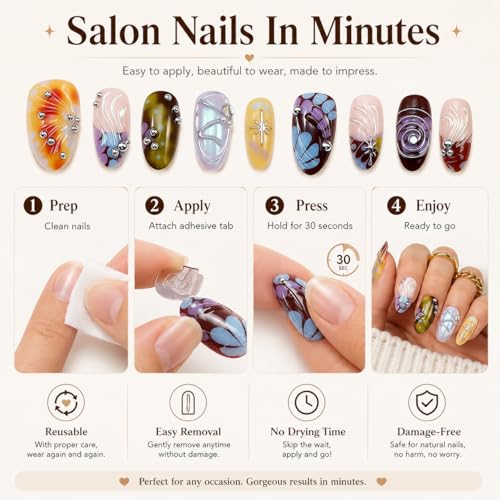 10pcs Almond Press-On Nails M - Gradient 3D Silver Rivets & Textures