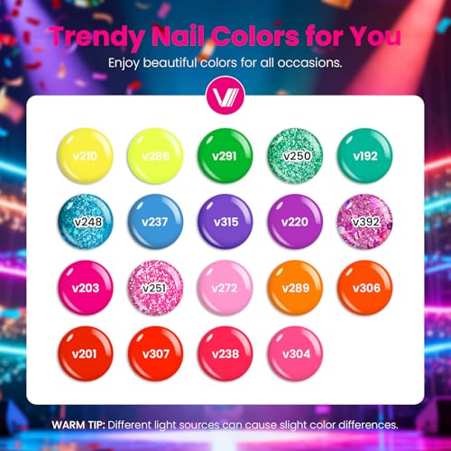 VANREESA Neon Night Gel Nail Polish Set - Bright Colors with Base & Top Coats, 24 Pieces