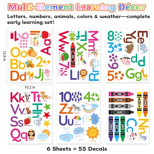 AOWDIAO Educational Wall Decals for Kids - Alphabet, Numbers & Animals