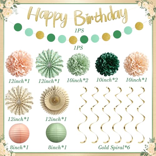 Sage Green and Peach Party Decorations Kit for Women & Girls