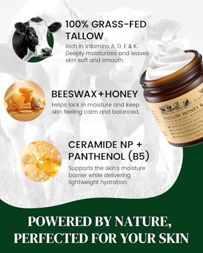 Beef Tallow Face & Body Moisturizer with Honey and Beeswax, Natural Hydrating Cream, 4.2Oz