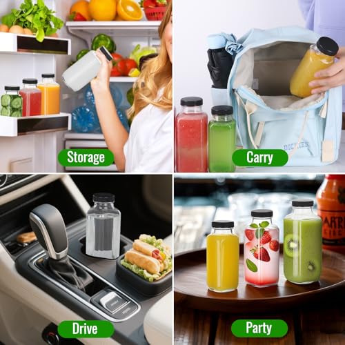 8 oz Glass Juice Bottles - 3 Pack with Lids for Juicing & Smoothies