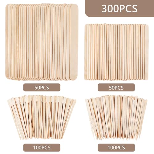 KTOJOY 300 Pack Wooden Wax Sticks - Small, Medium & Large Sizes