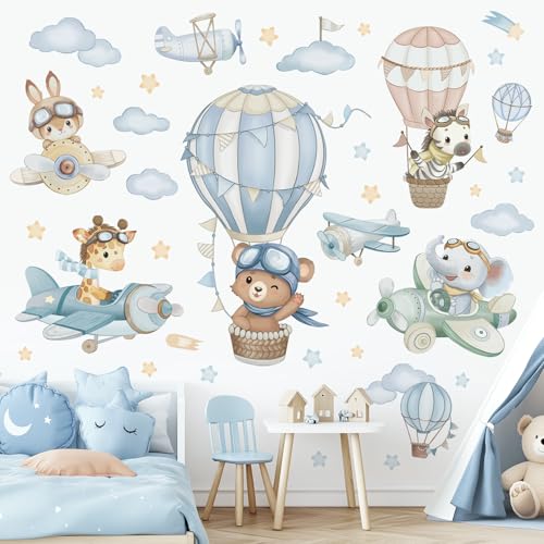 Wondever Hot Air Balloon Animals Wall Decals - Peel & Stick Kids Room Decor