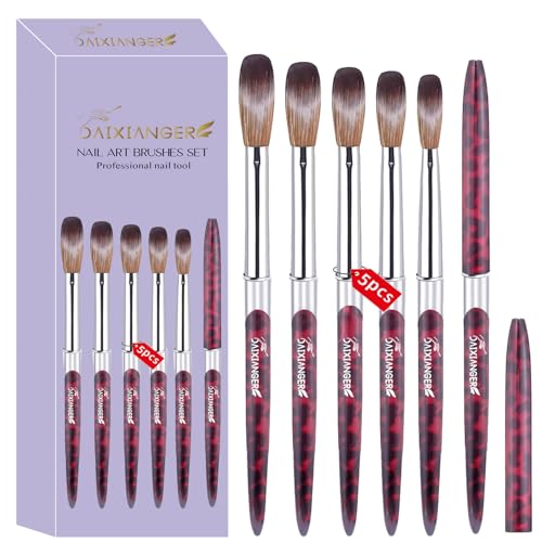 5PCS Pink Leopard Print Nail Art Brush Set - Sizes 10-18 for Acrylic & 3D Art
