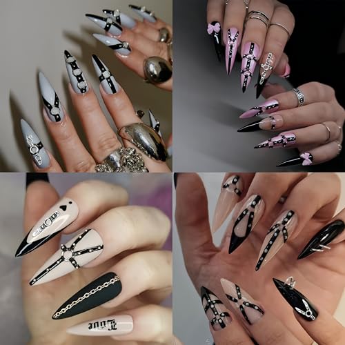 100 Pcs Metallic Punk Belt Nail Charms - 3D Rhinestones for Nail Art