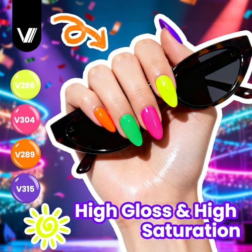 VANREESA Neon Night Gel Nail Polish Set - Bright Colors with Base & Top Coats, 24 Pieces