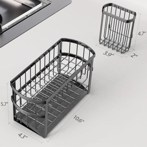 2-Tier Kitchen Sink Organizer Caddy with Brush Holder - Black