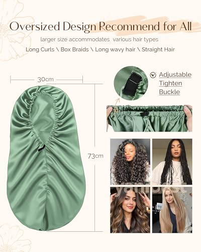 YANIBEST Adjustable Long Satin Sleep Bonnet for Curly Hair and Braids