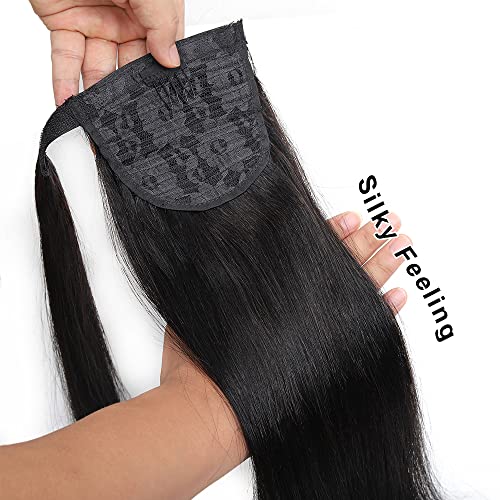Alisfeel 12-Inch Straight Human Hair Wrap Around Ponytail Extension
