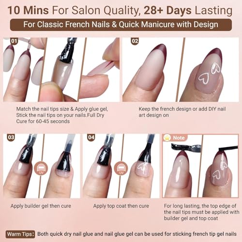KQueenest Multi-Color French Gel Nail Tips - Medium Almond Press-On Nails, 150 Pcs