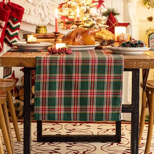 Plaid Christmas Table Runner - 72 Inch Holiday Decor, Polyester