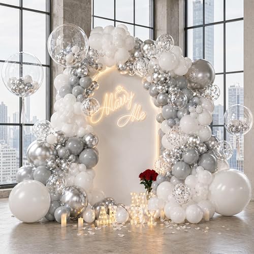 KARLURE White Silver Balloon Arch Kit - Party Decoration Garland