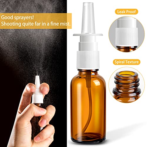 Brown 20 Pcs Glass Refillable Nasal Spray Bottles 30ML with Labels & Funnels
