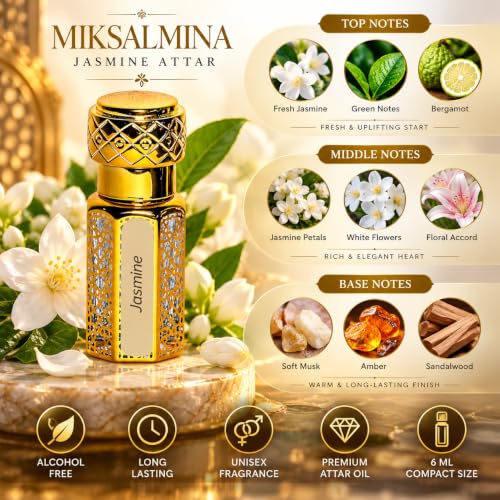 Jasmine Attar Roll-On Perfume Oil Unisex 6ml – Non-Alcoholic Floral Fragrance for Men & Women