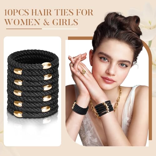 Forenee 10Pcs Black Braided Hair Ties for Thick Hair
