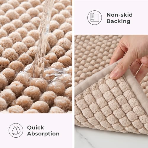 FRESHMINT Chunky Chenille Bathroom Rug, Beige, 17"x24" - Non-Slip, Water Absorbent, Machine Washable