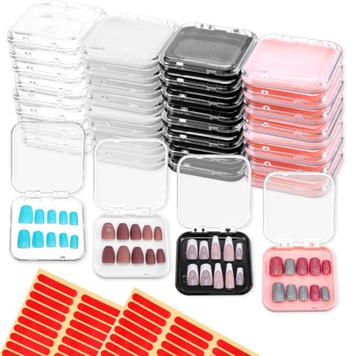 Tolare 4-Color 32-Pack Press On Nail Storage Boxes with 60 Double-Sided Adhesive Tapes