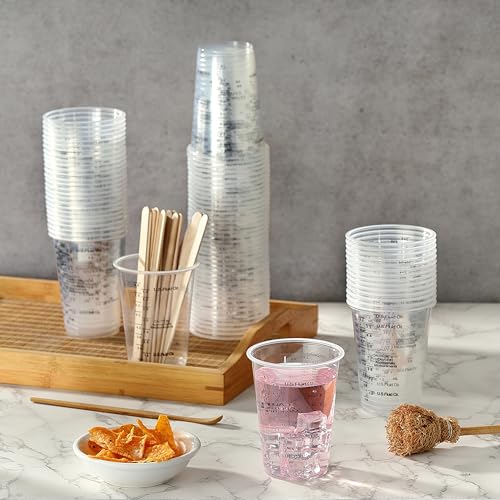80pcs 8oz Clear Plastic Mixing Cups with Wooden Stir Sticks
