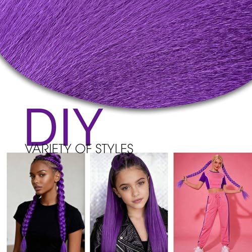 Maffuno 26in Pre-Stretched Purple Hair Extensions for Braids Halloween Cosplay (3 Pack)