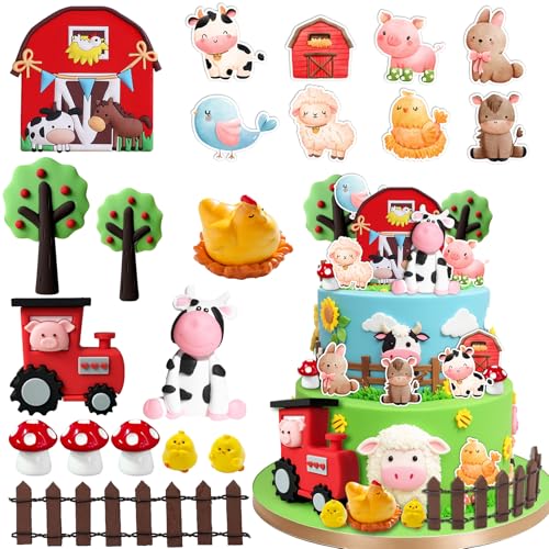 20 Farm Cake Decorations Set - Animal Toppers for Baby Showers