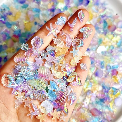 COOSLIM Gold Star Ocean Nail Charms Set (2) – 12 Beach-Themed Nail Gems for Acrylic Nails, Colorful-2