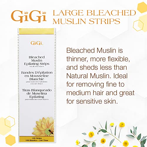GiGi Bleached Muslin Epilating Strips for Soft Wax - Large Pack of 100, 3”x9” - Professional Hair Removal