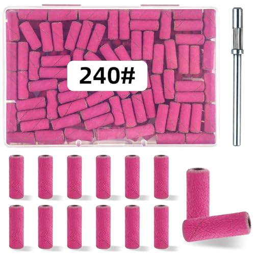 100 Pcs 240 Grit Pink Mini Sanding Bands for Nail Drills