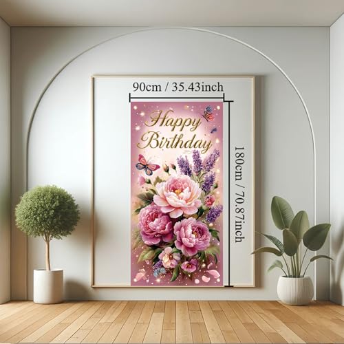 Elegant Pink Peony Birthday Door Banner - Floral Decor for Milestones
