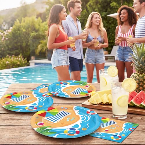 Summer Beach Party Dinnerware Set - 100 Pcs Plates & Napkins