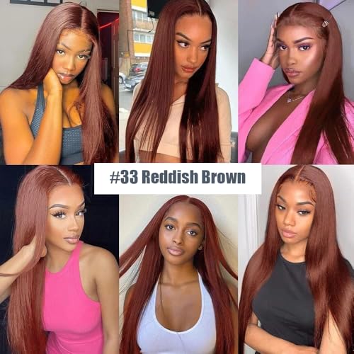 Lakaisa Reddish Brown Tape in Hair Extensions 16 Inch #33 Copper Red Straight Reusable Seamless Remy Hair 40g 10Pcs