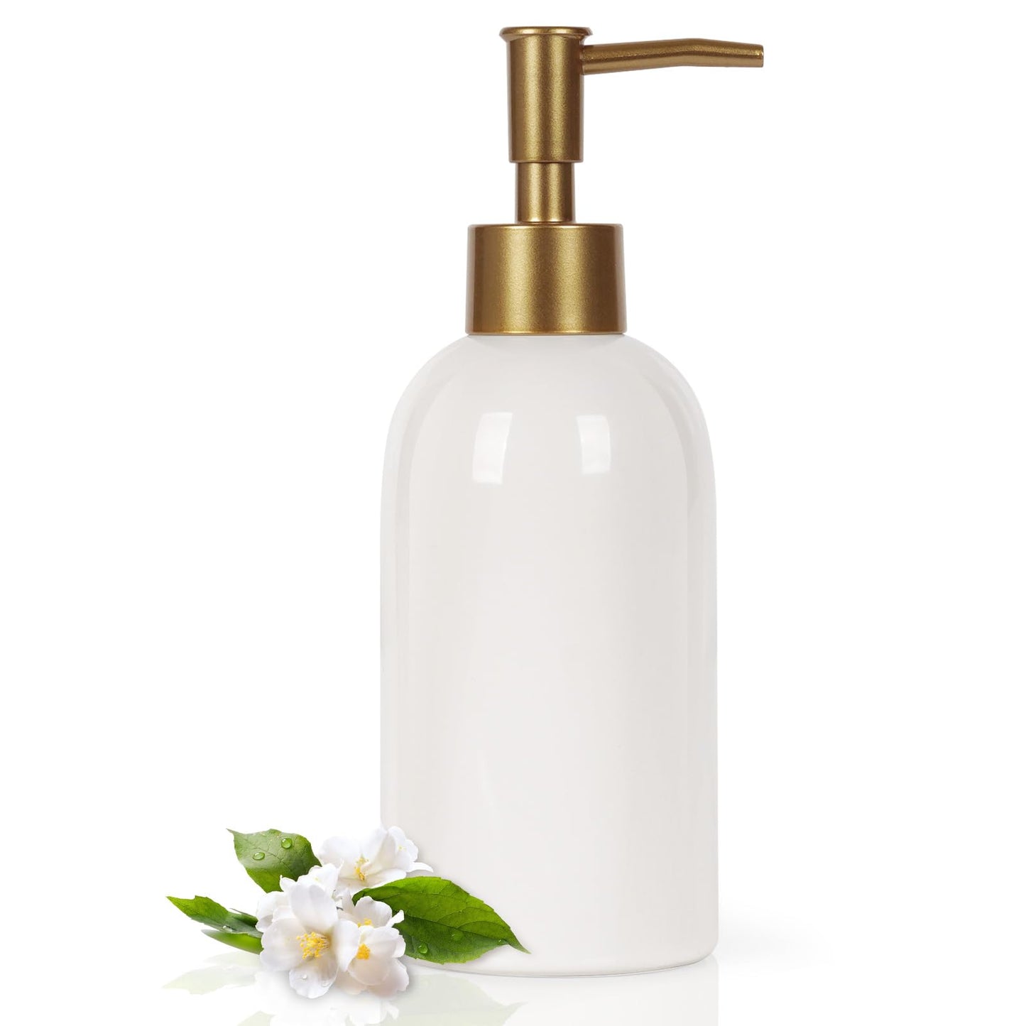 Natheeph 14OZ Ceramic Soap Dispenser Ceramic Soap Pump Dispenser Can Fill Liquid for Bathroom/Kitchen (White)