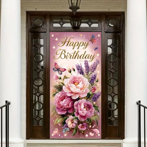 Elegant Pink Peony Birthday Door Banner - Floral Decor for Milestones