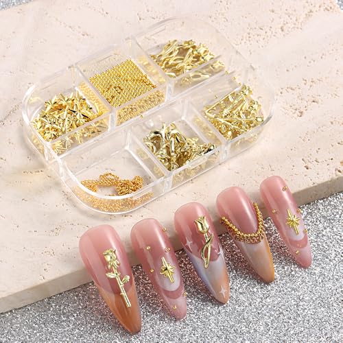 3D Alloy Rose Nail Art Charms - Mixed Gold Flower Decorations