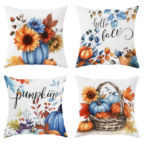 Velvet Fall Pillow Covers Set of 4 | Autumn Pumpkin Decor 18x18