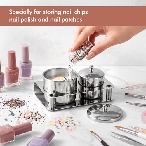 Silver Stainless Steel Nail Art Powder Cups 2 Pcs - Manicure Supplies