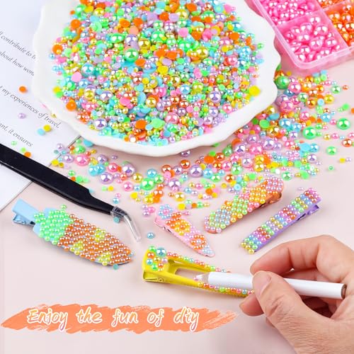 Rainbow Pearl Flatback Pearls & Rhinestones Craft Kit - 24Grid Kikonoke
