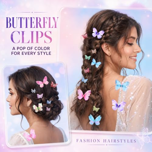 40 Pcs Glitter Butterfly Hair Clips Set for Girls & Women