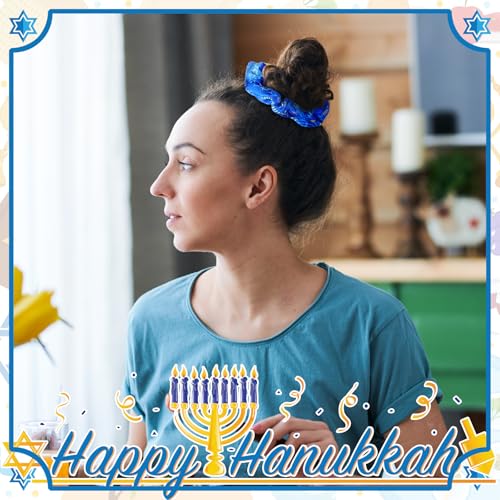 24 Hanukkah Hair Scrunchies - Blue Star of David & Dreidel Designs