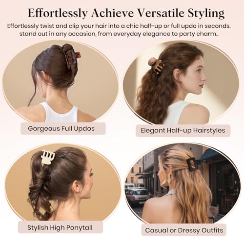 Oeusnael Medium Hair Clips for Women Girls Leopard & Tortoise Variants - Strong Hold Claw Clips for Thick & Fine Hair