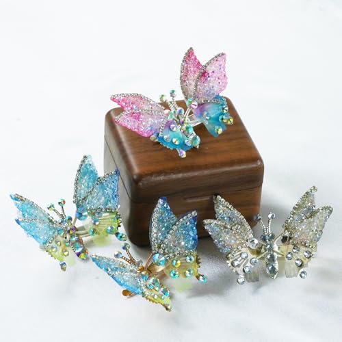 Moving Wing Butterfly Hair Clips with Rhinestones for Girls (4-Pack)