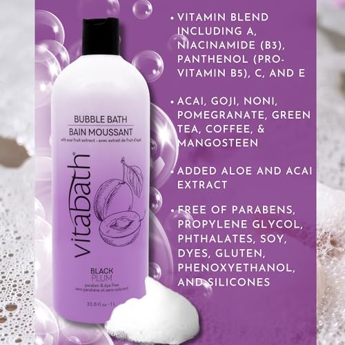 Vitabath Black Plum Bubble Bath | Moisturizing Foam Soak for All Skin Types 33.8 fl oz
