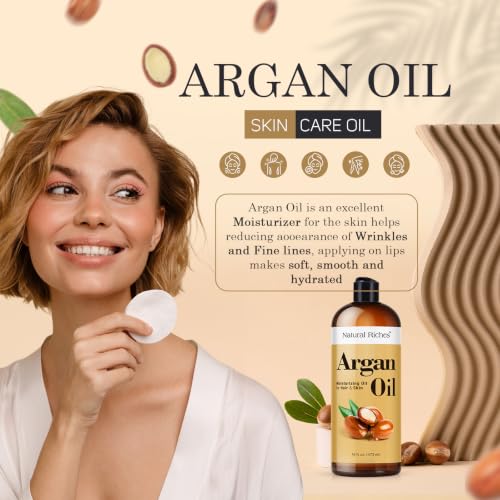 Organic Moroccan Argan Oil 16 Fl Oz for Hair & Skin Moisturizing