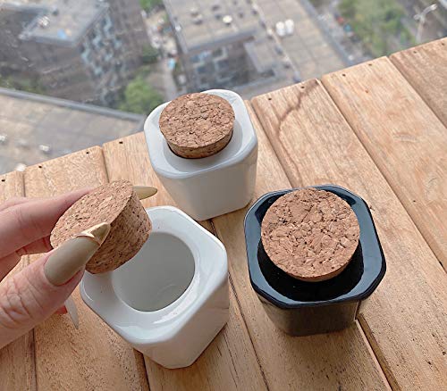 Porcelain Nail Art Dappen Dish with Wooden Cork Lid - White