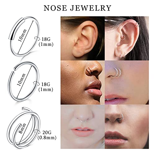 DJCIW 14PCS Nose Piercing Kit - 18G Stainless Steel Nose Rings
