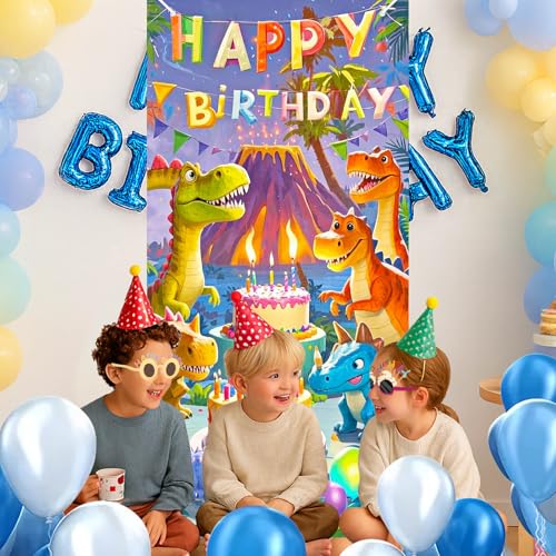Dinosaur Birthday Door Cover - Jungle Party Decor 35x71 Inch