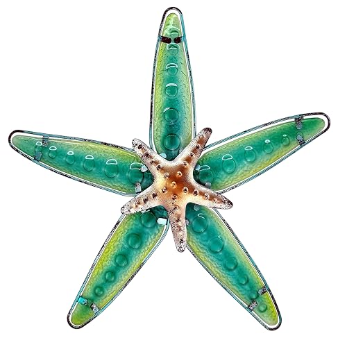 Handcrafted Ocean-Themed Starfish Wall Art - Blue Metal & Glass Decor