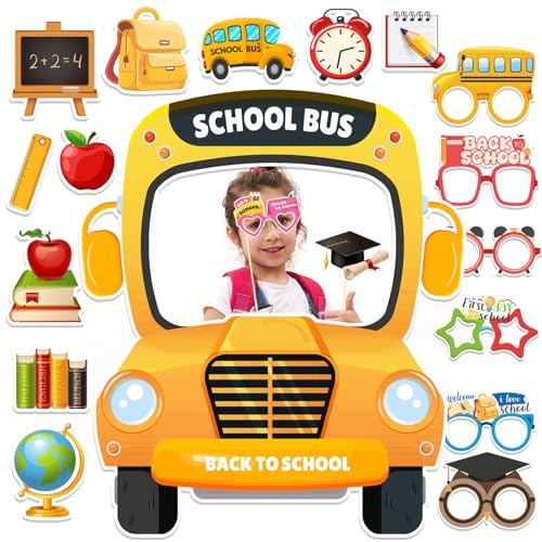 Back to School Photo Props Set - School Bus Frame & 18 Accessories