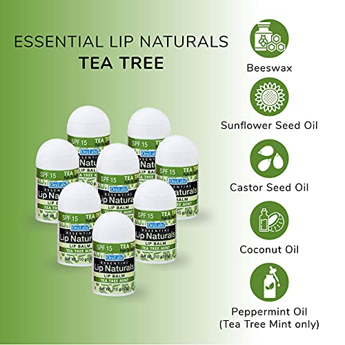 Lip Naturals Mini Tea Tree Balm SPF 15 - USA Made with Coconut & Peppermint (12-count)