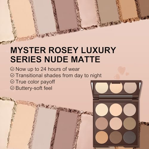 MYSTER ROSEY Nude Matte Eyeshadow Palette - 9 Neutral Browns, Waterproof, Long-Lasting